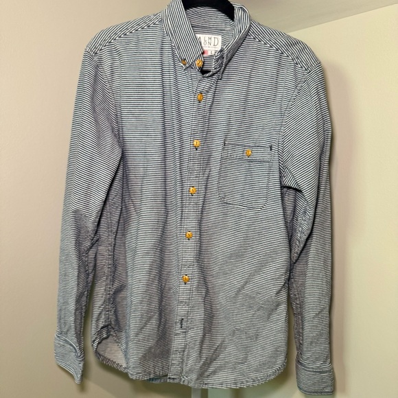 Almond Surfboards Other - Almond Surfboards Men’s Long Sleeve Button Front Navy White Stripe Size Large